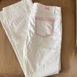 Lilly Pulitzer White Jeans with Pink Accents
